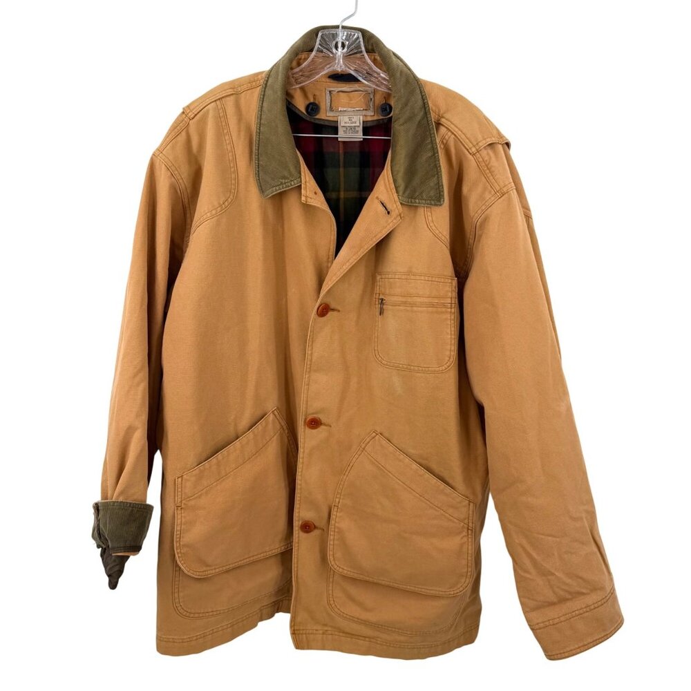 MEN'S LL BEAN XXL CHORE BARN FIELD CANVAS COAT w CORDUROY CUFFS COLLAR RMVBL LNG
